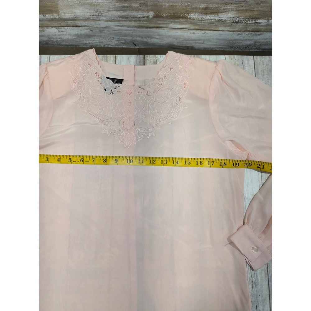 David Matthew Peach Embroidered Lace Neckline Blouse Long Sleeve Vintage Style 6 - Picture 3 of 7